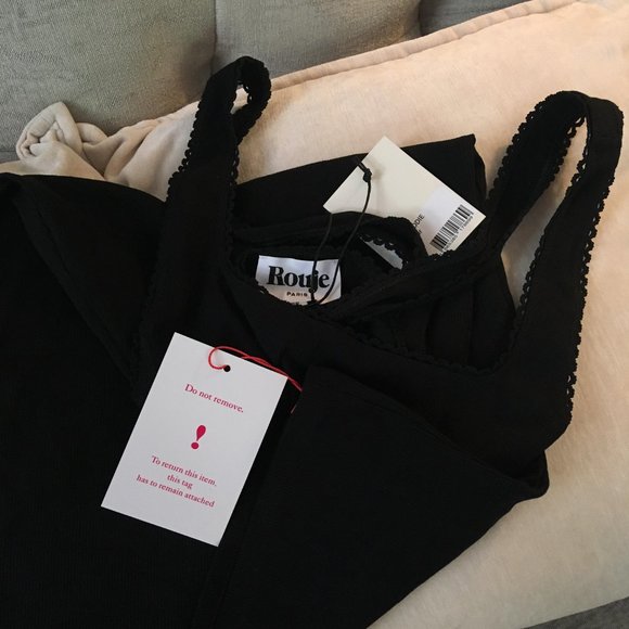 NWT ROUJE Addie Dress Cross Back with Scallop Lace Detail at Edges Black - Picture 2 of 10